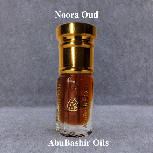 Noora Oud fragrance oil bottle by AbuBashir Oils with amber and citrus notes